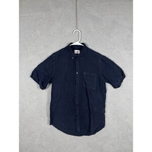 No Nationality NN07 Men's Size M Linen Shirt Short Sleeve Navy Blue‎